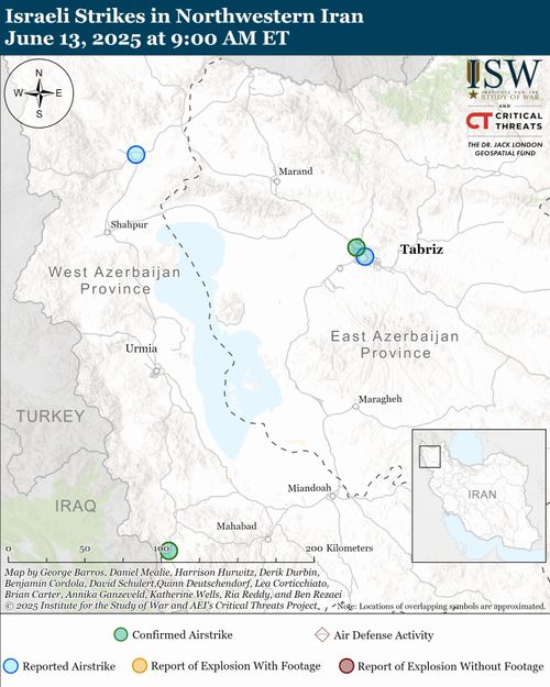 Israeli strikes map in Tabriz