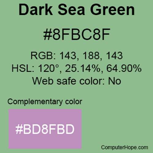 Example of DarkSeaGreen color or HTML color code #8FBC8F with complementary color #BD8FBD.