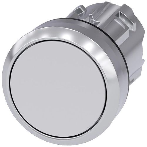 Pushbutton, 22 mm, round, metal, shiny, white, pushbutton, flat momentary contact type