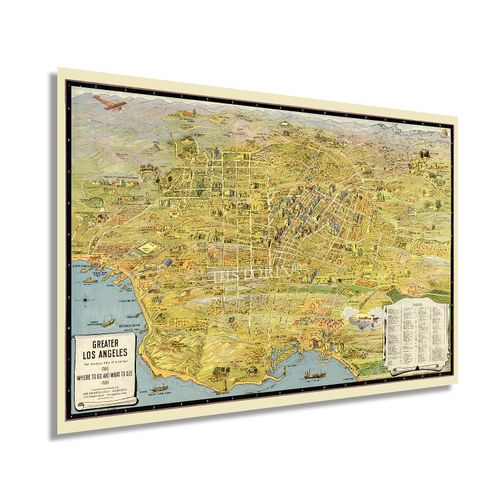 HISTORIX Vintage 1932 Map of Los Angeles California - 24x36 Inch Vintage Los Angeles Map - Old Los Angeles Wall Art - Hist...