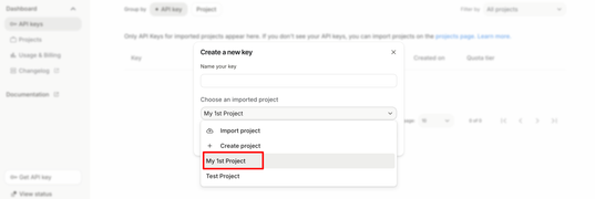 Projects in the drop-down list