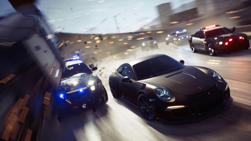 Porsche 911 GT3, Police roadblock escape, NFS Payback (2017) chase, 4K Desktop wallpaper