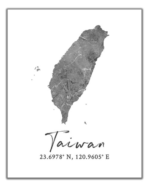 Taiwan Map Wall Art Print - 8x10 Silhouette Decor Print with Coordinates. Makes a Great Taiwanese Country-Themed Gift. Sha...