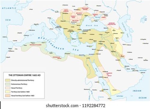 Map of the Ottoman Empire at the time of the greatest expansion and in the late 17th century. Stock Vector