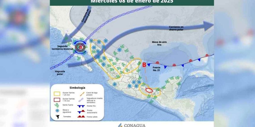Clima miércoles 8 de enero de 2025 Frente frío 21 en México