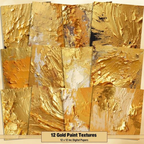 Printable Gold Paint Textures Digital Papers, Thick Oil Paint Pages, Background, Ephemera, Download Junk Journal, Scrapbooking, Card Making