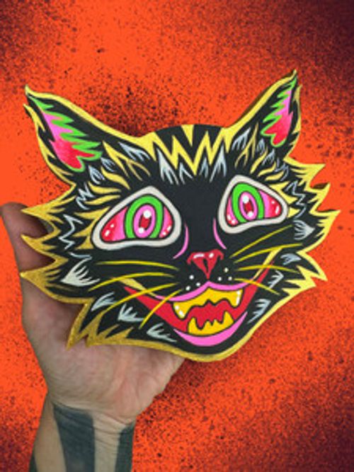 Vintage Halloween inspired Woodcut Cat!