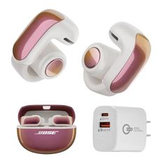 Bose Ultra Open Bluetooth Earbuds, True Wireless Earbuds with OpenAudio for Awareness, Clip On Design for Comfort, Immersive Audio, Up to 48 Hrs of Playtime + 20W Wall Charger (Sunset Iridescent)