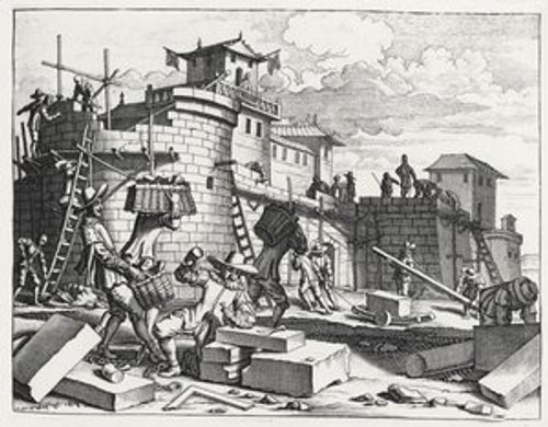 Portuguese Prisoners of War Build a Fort Near Kandy (engraving) by Philip Baldaeus