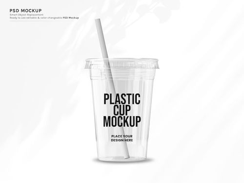 PSD plastic cup mockup with straw