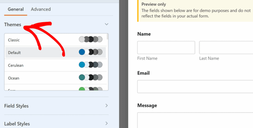Themes option in Form Themes