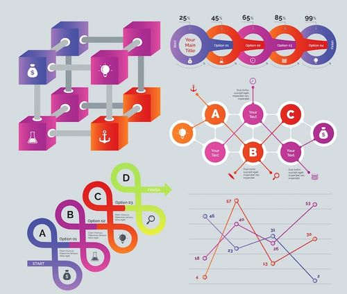 Free Vector creative multicolored diagrams set