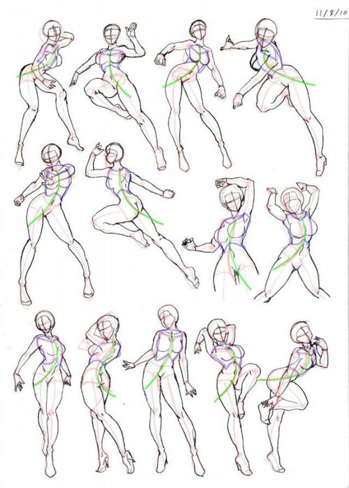 a drawing of various poses and body shapes