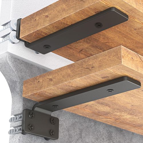 Goovilla Shelf Bracket, Heavy Duty Floating Shelf Brackets 6 inch Long, 6 Pack Brackets for Shelves, Black Coated Metal Wa...