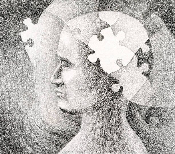 human head in puzzled thought - perplexed drawing stock illustrations