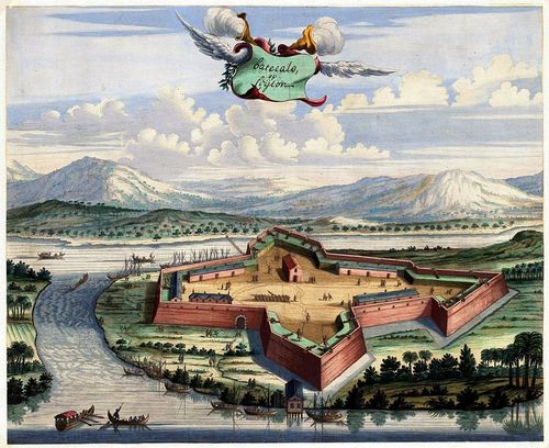 Antique print of the Batticaloa Fort by Baldaeus, 1672