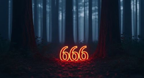 Eerie 666 Symbol in Dark Forest.