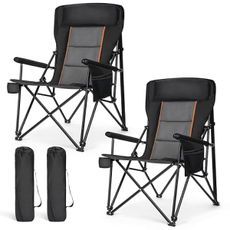 LET'S CAMP Oversized Camping Chairs 29.52" High Back Heavy Duty Lawn Chair Support 500LBS, Portable Collapsible Chair with Cup Holder, Side Pocket,2 Pack(Black)