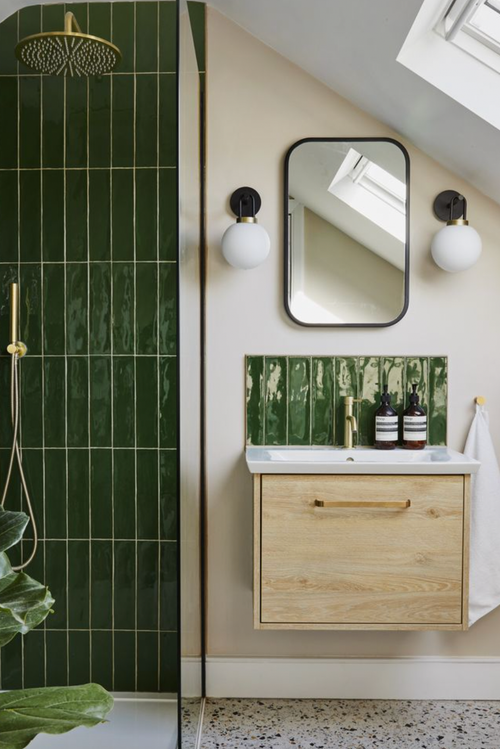 small bathroom ideas green tiles sloped ceiling lily bell house photographer brent darby