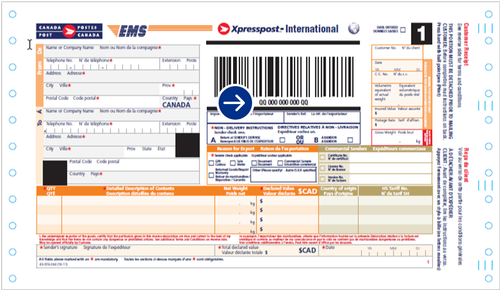 An example of an Xpresspost – International customer receipt.