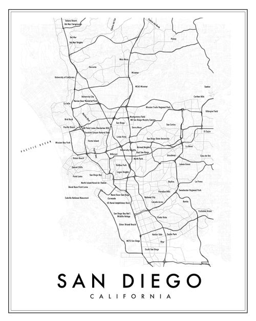 Capricorn Press San Diego California Neighborhood Map Print | Minimalist City Print | city map print in multiple sizes 11" x