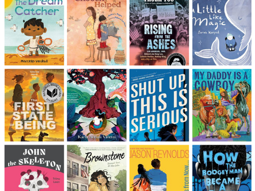 A grid pattern highlights 12 book covers from the 2025 American Library Association Youth Media Awards