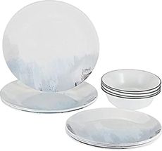 Corelle Tranquil Reflection Chip & Break resistant 12Pc Dinner Set, Service For 4, Blue, Grey