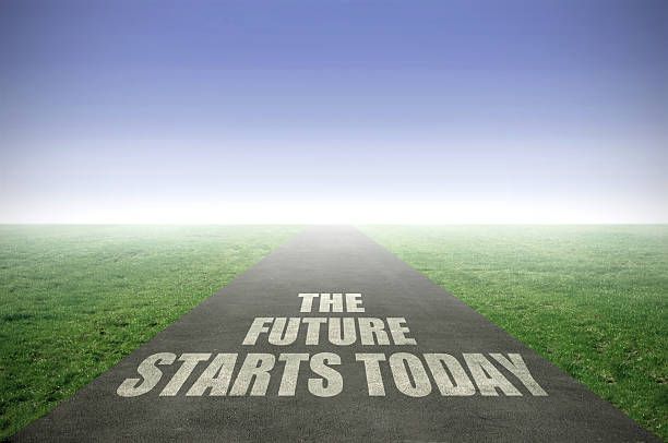 The future starts today The future starts today painted on an open road leading out to the horizon the future is now stock pictures, royalty-free photos & images