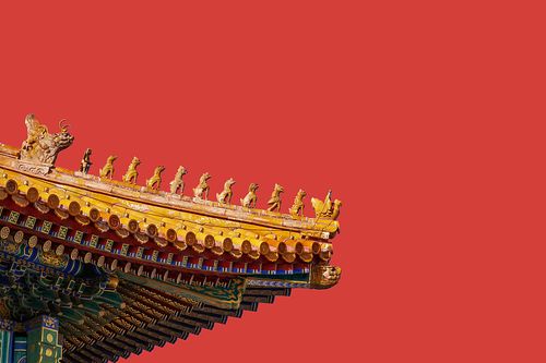 故宫红墙屋檐特写图片下载