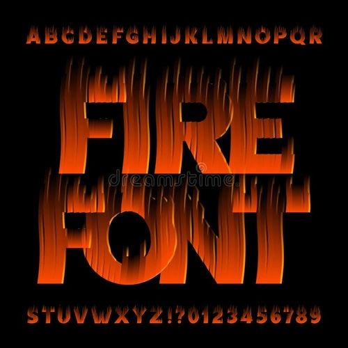 Fire alphabet font. Flame effect type letters and numbers on black background. Stock vector typescript for your design. Fire font vectors