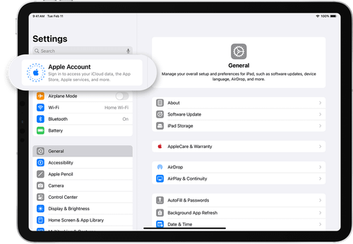 Sign in with your Apple Account in Settings on your iPad
