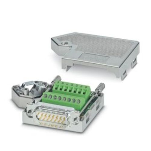 D-SUB connector, 15-pos, male connector, one 35° cable entry, universal type for all systems, pin assignment: 1, 2, 3, ..., 14, 15 to screw connection terminal block