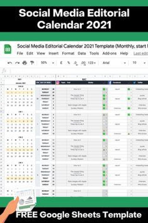 Google Sheets Social Media Editorial Calendar 2021 for Your Personal Brand or Small Business (Free… | Social media calendar template, Marketing calendar template, Social media content calendar template