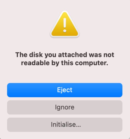 Unreadable ext4 disk error message on Mac