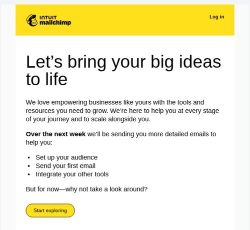 professional email examples: an email from Mailchimp welcoming the user and prompting them to start exploring the tool