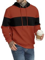 TUREFACE Mens Thermal Hoodie Thick Waffle Knit Pullover Contrast Panel Windproof Winter Hooded Sweatshirt with Pocket Khakiblack, Small (US38)