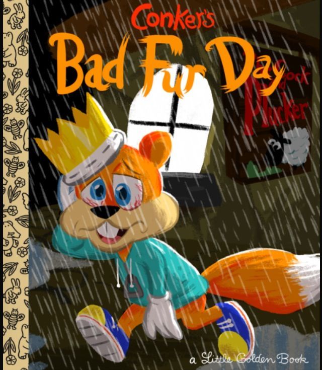 Conkers: Bad Fur Day - Little Golden Book Indie Game Art, Donkey Kong, Day Book, Child And Child, Know Your Meme, Little Golden Books, Vintage Children's Books, Backgrounds