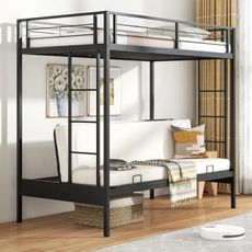 Giantex Twin Over Twin Futon Bunk Bed, Convertible Metal Bunk Bed with Futon Frame, 2 Ladders & Safety Guardrails, Heavy Duty Sofa Couch Beds with Under-Bed Space, for Kids, Teens, Adults, Black