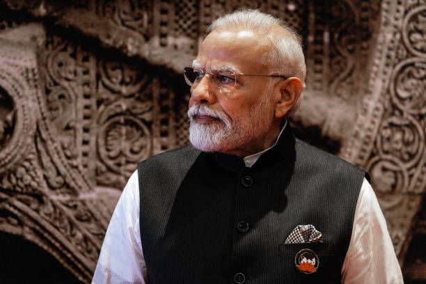 Prime Minister Narendra Modi of India waits to greet delegates to the G20 Leaders' Summit on September 9, 2023 in New Delhi, Delhi. This 18th G20...