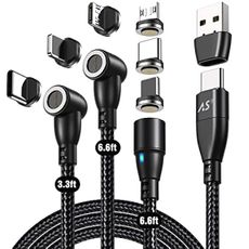 A.S 9 PIN Magnetic Charging Cable PD 60W [3 Pack,3ft/6ft/6ft] - Type C Magnetic Charger Fast Charging - Magnet Phone Charger Cord - Nylon-Braided Data Syns for USB C/Micro USB/i-Product