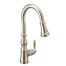 Moen Weymouth Polished Nickel Pulldown Kitchen Faucet Featuring Power Boost, Traditional Shepherd's Hook Kitchen Faucet, One-Handle Easy Installation, S73004NL