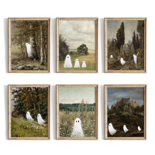 Waschbar Ghost Decor - Halloween Wall Art Prints, Vintage Halloween Posters Decor, Cute Ghost Decor, Aesthetic Halloween P...