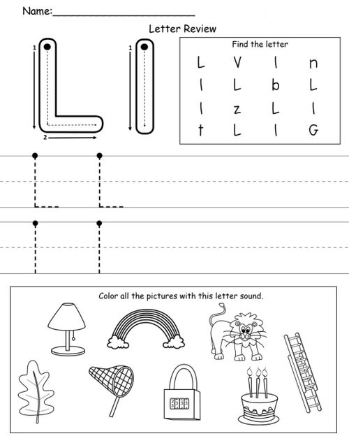 the letter l worksheet with pictures and words to help kids learn how to write