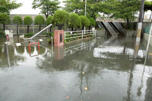 浸水する公園