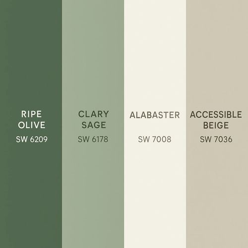 four shades of green and white with the words ripe olive