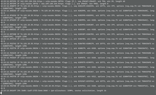 tcpdump console output
