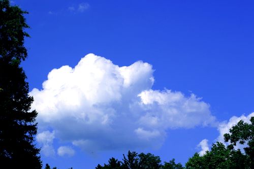 Bright blue sky with white clouds