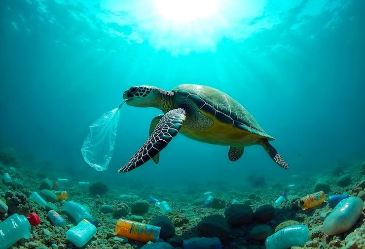 Foto gratuito las tortugas marinas y la contaminación por plásticos