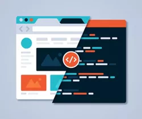 Web graphic illustrating difference between front end and back end views