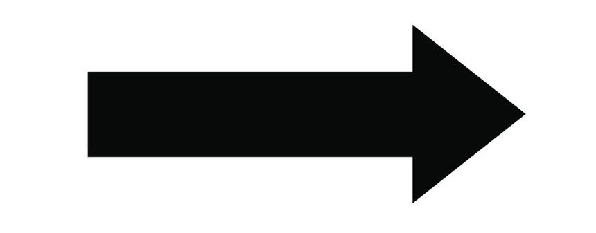 Black large forward or right pointing solid long arrow icon sketched as vector symbol